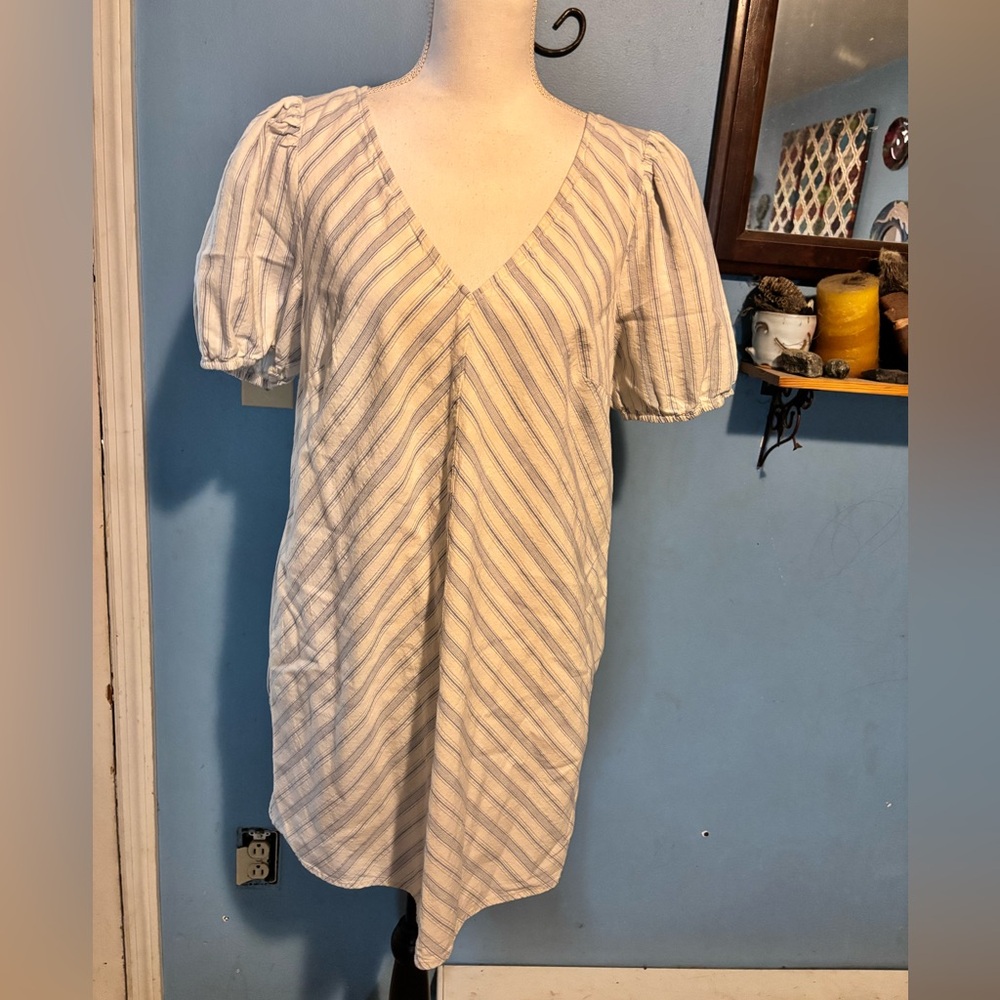 a new day, Blue & White, Striped, V-Neck, Dress